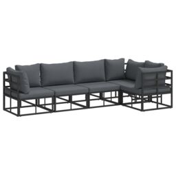 Berkfield Home Garden Sofa Set with Cushion with Pillow 5 pcs Black Aluminium - thumbnail 2
