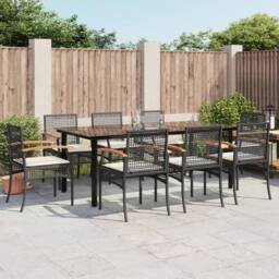 Berkfield Home Beautiful 9 Piece Garden Dining Set with Cushions Black Poly Rattan - thumbnail 2