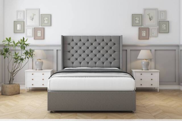 "Sloomy Dior Dumfries Divan Set No Drawers-54"" Wingback in Light Grey - Size: Super King" - image 1