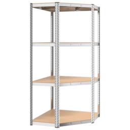 Berkfield Home 4-Layer Corner Shelf Silver Steel&Engineered Wood - thumbnail 1