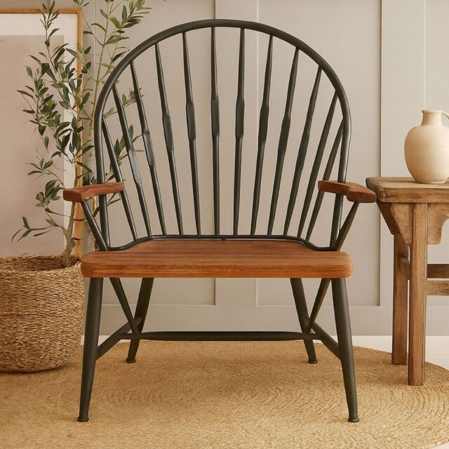 Orsina Vintage Inspired Walnut Wood & Metal Armchair, Rustic Appeal Occasional Armchair, Durable ArmChair in Brown - image 1