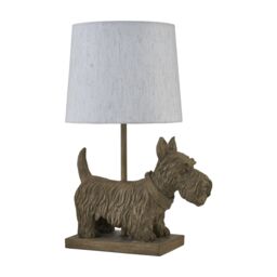 First Choice Lighting Bonnie - Scottie Dog Table Lamp With Oatmeal Linen Shade in Brown