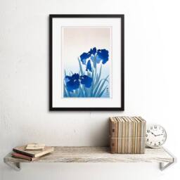 "Wee Blue Coo Elegant Iris Flowers Ohara Koson Japan Living Room Framed Art Print in Blue - Size: W12"" x H16""" - thumbnail 2