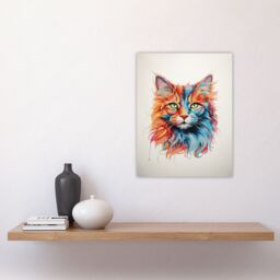 "Artery8 Wall Art Print Maine Coon Cat Lover Gift Pet Portrait Orange Blue Pink Artwork Painting Poster - Size: W18"" x H24""" - thumbnail 4