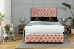 UK Bed Furniture Monaco Divan Ottoman Storage Bed with End Lift & 54 Inch Headboard in Pink - Size: King - thumbnail 2