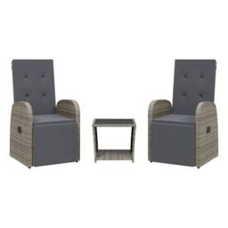 Berkfield Home Beautiful 3 Piece Garden Dining Set with Cushions Grey Poly Rattan - thumbnail 3