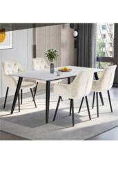 Groundlevel Set of 2 Velvet Upholstered Dining Chairs in Cream