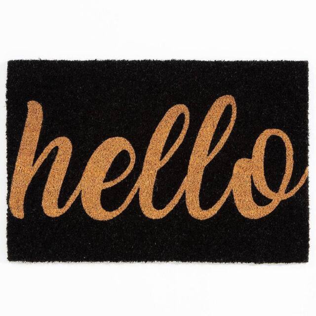 Esselle Astley Printed PVC Backed Coir Printed Hello Doormat in Black - Size: 40 cm x 60 cm - image 1