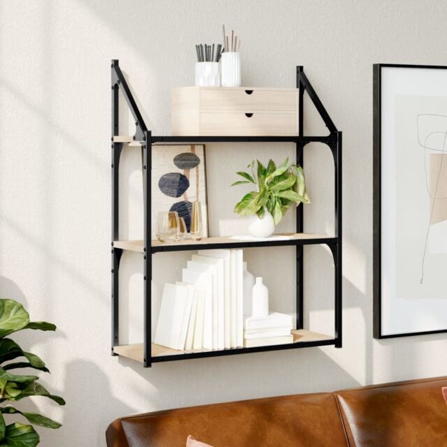 Berkfield Home 3-Tier Wall Shelf Sonoma Oak 60x21x78.5 cm Engineered Wood in Brown - image 1