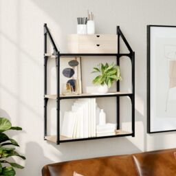 Berkfield Home 3-Tier Wall Shelf Sonoma Oak 60x21x78.5 cm Engineered Wood in Brown - thumbnail 1