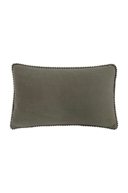 Furn Cosmo Soft Velvet Pom Pom Trimmed Cushion in Grey - Size: 30 cm x 50 cm - image 1