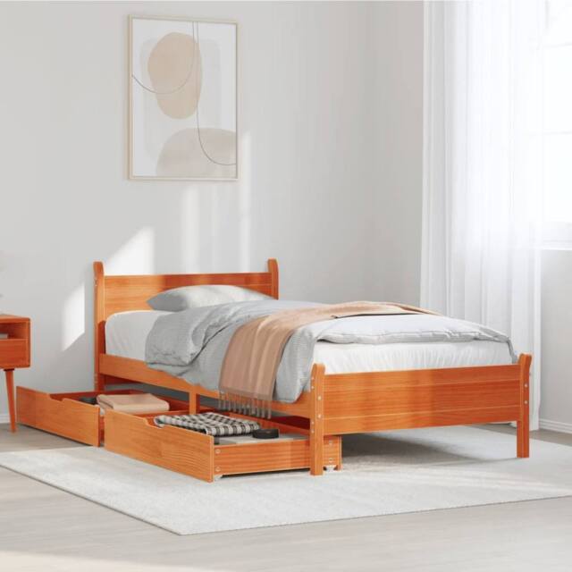 Berkfield Home Bed Frame without Mattress Wax Brown 75x190 cm Small Single Solid Wood Pine - image 1
