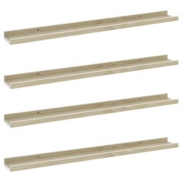 Berkfield Home Wall Shelves 4 pcs White & Sonoma Oak 80x9x3 cm - Size: 80 x 9 x 3 cm - thumbnail 2