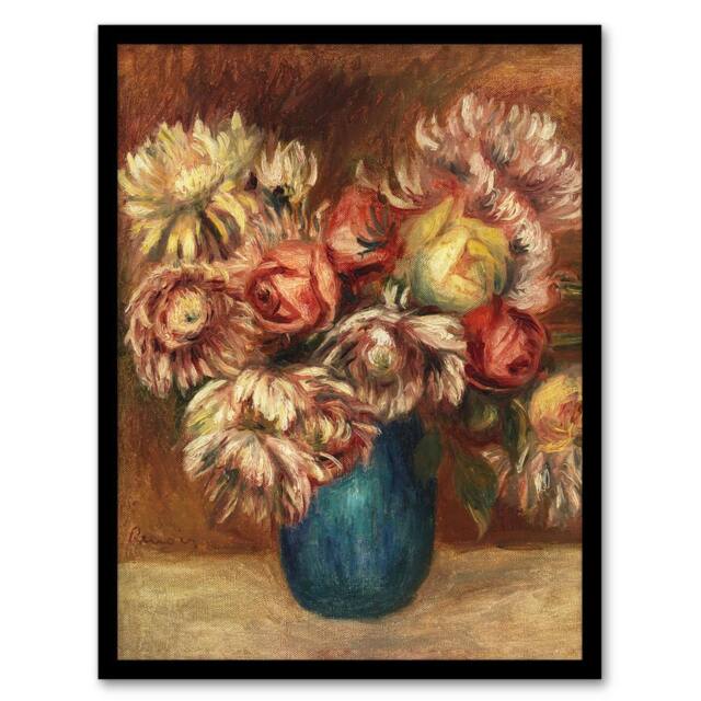 Artery8 Flowers in a Green Vase Renoir Vintage Framed Wall Art Print in Pink - Size: A4 - image 1