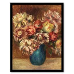 Artery8 Flowers in a Green Vase Renoir Vintage Framed Wall Art Print in Pink - Size: A4 - thumbnail 1