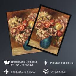 Artery8 Flowers in a Green Vase Renoir Vintage Framed Wall Art Print in Pink - Size: A4 - thumbnail 2