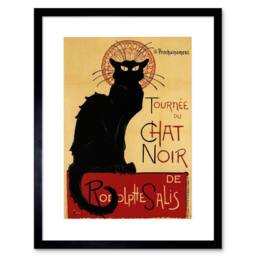 "Wee Blue Coo Black Cat Chat Noir Rodolphe Salis Paris France Framed Wall Art Print in Red - Size: W12"" x H16""" - thumbnail 1
