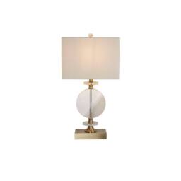 Lighting Collection Contemporary Gold Base Table Lamp with Decorative Clear Disc in Bronze - thumbnail 2