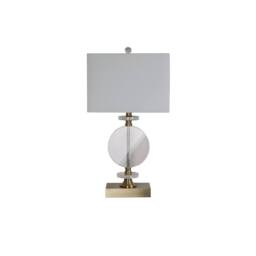 Lighting Collection Contemporary Gold Base Table Lamp with Decorative Clear Disc in Bronze - thumbnail 3