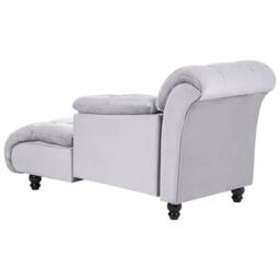 Wyld and Coco Left Hand Grey Velvet Chaise Lounge Biscuit Padding Black Wooden - thumbnail 6