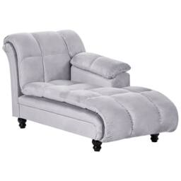 Wyld and Coco Left Hand Grey Velvet Chaise Lounge Biscuit Padding Black Wooden - thumbnail 3