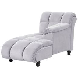 Wyld and Coco Left Hand Grey Velvet Chaise Lounge Biscuit Padding Black Wooden - thumbnail 5