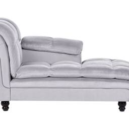 Wyld and Coco Left Hand Grey Velvet Chaise Lounge Biscuit Padding Black Wooden - thumbnail 2
