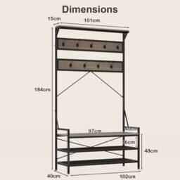 Costway Coat Rack 4-In-1 Hall Tree with 11 Hanging Hooks & Shoe Bench in Grey - thumbnail 2