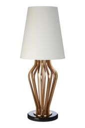 Orsina Gold & Black Angular Table Lamp, White Empire Linen Shade with Luxe Gold Iron Body, Black Marble Round Base