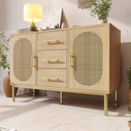 Fascinate Oak Effect Rattan Sideboard Cabinet with 2 Doors & 3 Drawers in Light Oak - thumbnail 1