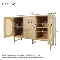 Fascinate Oak Effect Rattan Sideboard Cabinet with 2 Doors & 3 Drawers in Light Oak - thumbnail 2