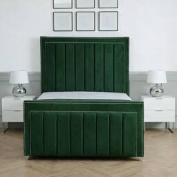 Living Comfort Bedz Royale Plush Velvet Upholstered Bed Slatted Base with 48Inch Headboard in Green - Size: Double - thumbnail 2