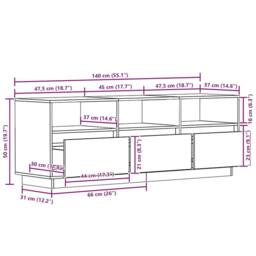 Berkfield Home TV Cabinet White 140x37x50 cm Solid Wood Pine - Size: 140 x 37 x 50 cm - thumbnail 9