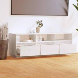 Berkfield Home TV Cabinet White 140x37x50 cm Solid Wood Pine - Size: 140 x 37 x 50 cm - thumbnail 1