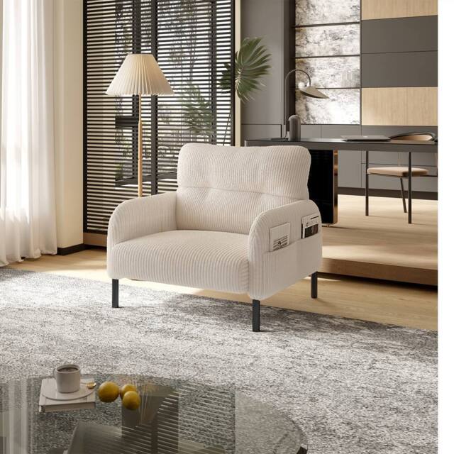 Direct Wicker Single Corduroy Armchair, Wide Seat Lounge Chair, Accent Furniture in Beige - Size: 1 Pack - image 1