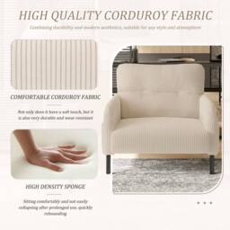 Direct Wicker Single Corduroy Armchair, Wide Seat Lounge Chair, Accent Furniture in Beige - Size: 1 Pack - thumbnail 5