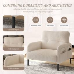 Direct Wicker Single Corduroy Armchair, Wide Seat Lounge Chair, Accent Furniture in Beige - Size: 1 Pack - thumbnail 3