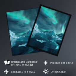 "Artery8 Aurora Australis Antarctica Night Iceberg Seascape Wall Art Print in Blue - Size: W24"" x H32""" - thumbnail 2