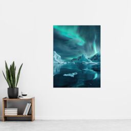 "Artery8 Aurora Australis Antarctica Night Iceberg Seascape Wall Art Print in Blue - Size: W24"" x H32""" - thumbnail 4