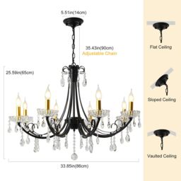Garwarm 8-Light Crystal Dimmable Classic / Traditional Chandelier in Black - thumbnail 5