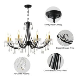 Garwarm 8-Light Crystal Dimmable Classic / Traditional Chandelier in Black - thumbnail 9