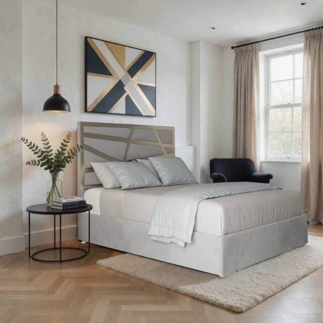 Casani Elveden Upholstered Soft Velvet Grey Metal Designer Bed Frame - Size: Small Double - image 1