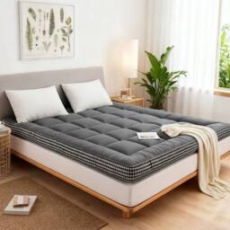 FORGEVIO 137 x 190 cm Grey Japanese Folding Futon Mattress Topper - Size: Cot - thumbnail 3