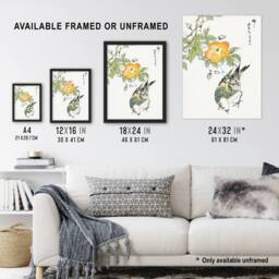 "Artery8 Grey Starling Bird Tree Japanese Vintage Wall Art Print Kashu - Size: W12"" x H16""" - thumbnail 3