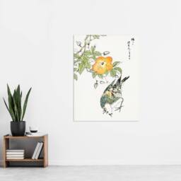 "Artery8 Grey Starling Bird Tree Japanese Vintage Wall Art Print Kashu - Size: W12"" x H16""" - thumbnail 4