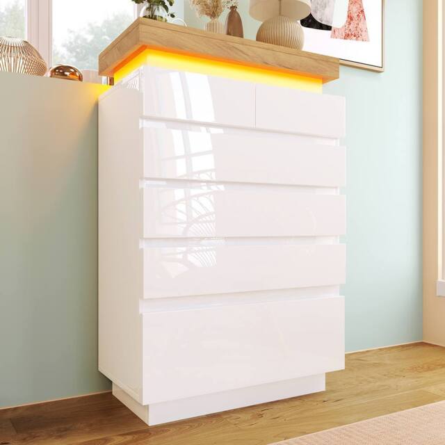BTM White High-Gloss 6-Drawer Cabinet with App-Controlled RGB - image 1