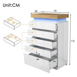 BTM White High-Gloss 6-Drawer Cabinet with App-Controlled RGB - thumbnail 2