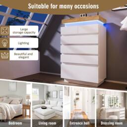 BTM White High-Gloss 6-Drawer Cabinet with App-Controlled RGB - thumbnail 5