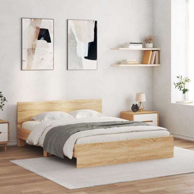 Berkfield Home Bed Frame with LED without Mattress Sonoma Oak 160x200 cm in Brown - image 1