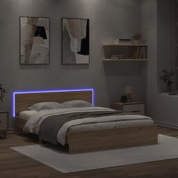 Berkfield Home Bed Frame with LED without Mattress Sonoma Oak 160x200 cm in Brown - thumbnail 4